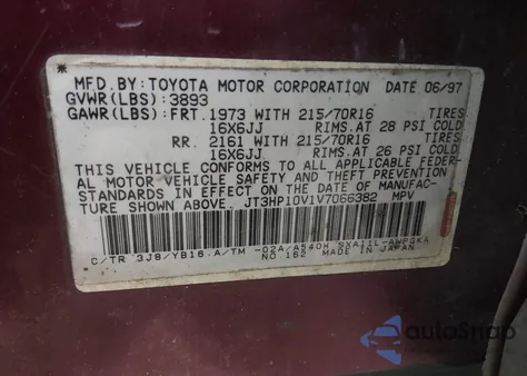 1997 Toyota Rav4 from USA, damaged, VIN JT3HP10V1V7066382